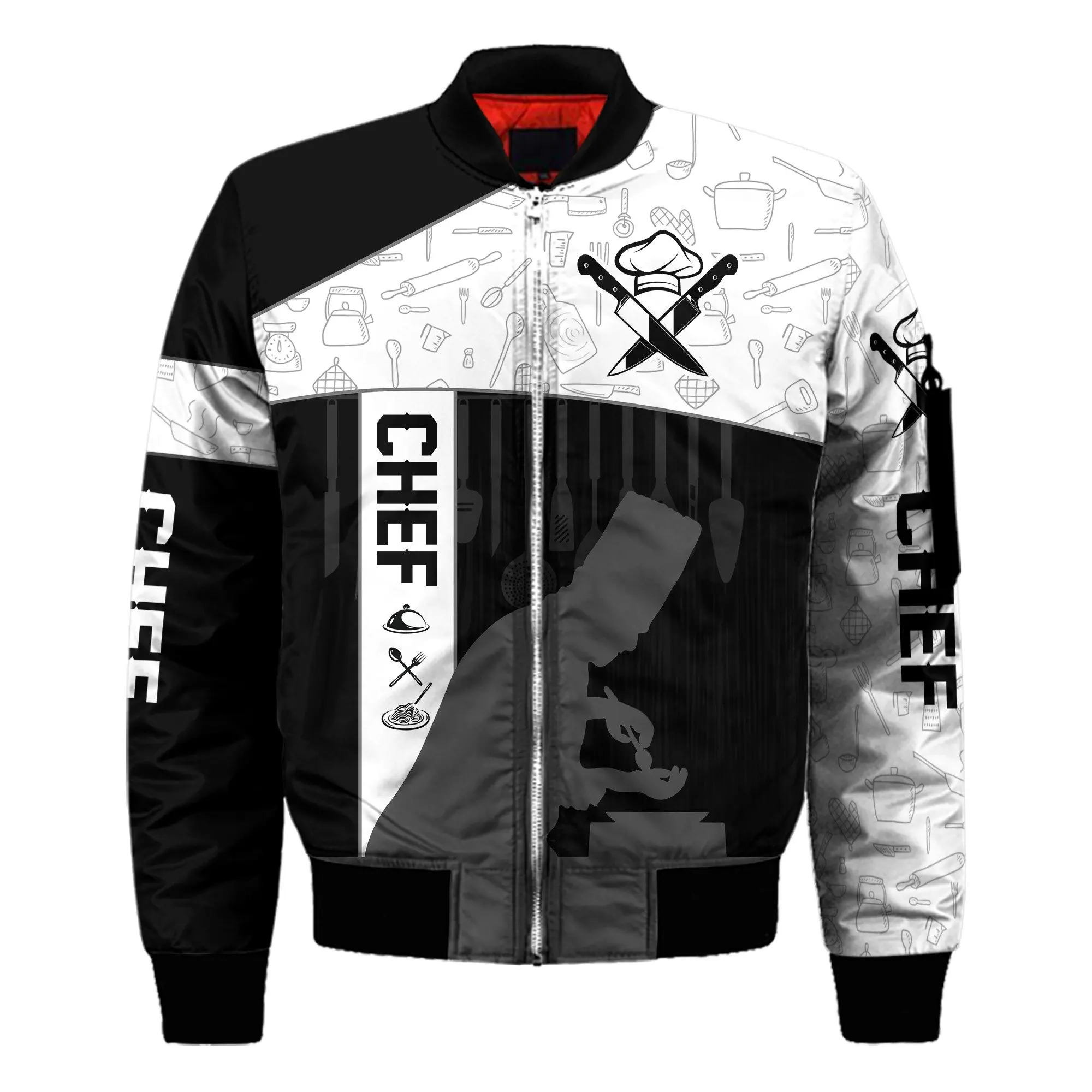 Männer Mode Bomber Schädel Chef Muster 3D All Over Gedruckt Winter Zipper Jacke Casual Unisex Harajuku Streetwear Mantel FX-04 – Detail 5