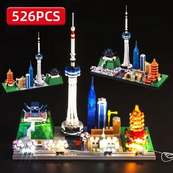 

City Architecture Building Blocks Set with LED Light Building Structure Wuhan Skyline 3D Model Educational Bricks Toys Kids Gift