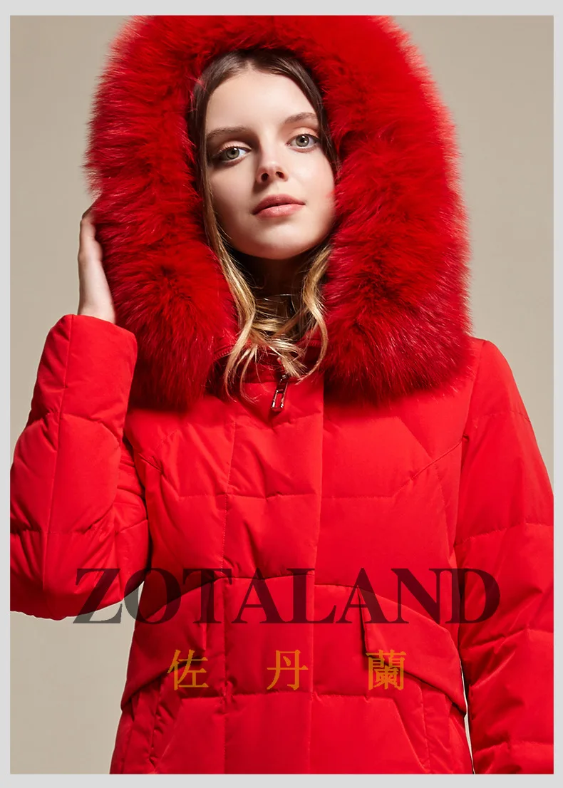 autumn and winter new solid color long-sleeved hooded down jacket fox fur collar loose casual long down jacket women