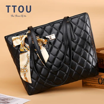 

TTOU Luxury Diamond Lattice Handbag for Women Designer Shoulder Bag with Scarves Quality Leather Shipping Tote Bags Sac A Main