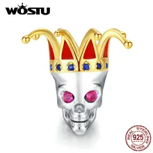 WOSTU, 925 пробы, серебряный череп, королева, клоун, бисер, циркон, шарм, подходит для оригинального браслета, кулон, Хэллоуин, серебро 925, ювелирное изделие CQC1363