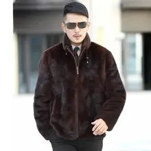 Коричневая Осенняя кожаная куртка с воротником-стойкой из искусственного меха норки, Мужская зимняя утолщенная теплая меховая кожаная куртка, мужские свободные куртки, модные B184