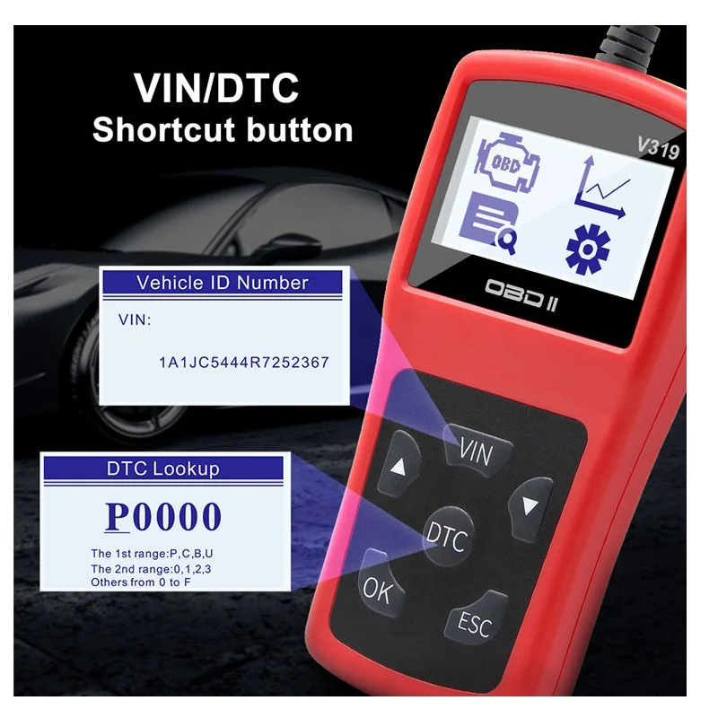 OBD2 автомобильный диагностический сканирующий инструмент V319 EOBD считыватель кодов ошибок считыватель сканер автомобильный для 1996 и более новых obd транспортных средств