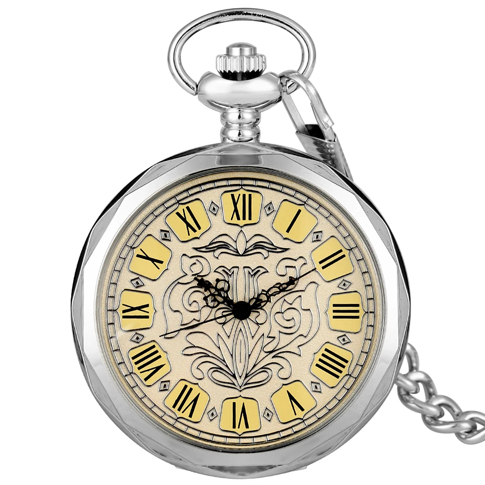 Retro Skeleton Mechanical Pocket Watch Men Women Flower Pattern Roman Number Clock Steampunk FOB Chain Hand Wind Pendant Watch