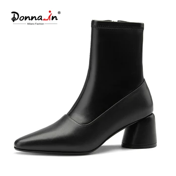 

Donna-in Heeled Black Ankle Boots Autumn Women's Boots Genuine Cow Leather Boots Women Designer Boot Female Shoes 2020 NEW
