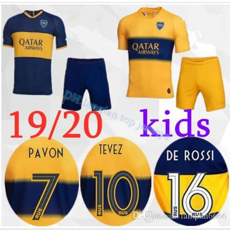 19, 20 Детский комплект, Boca Juniors, Футбольная Футболка, домашняя, GAGO, OSVALDO, PEREZ DE ROSSI, TEVEZ, PAVON, JRS, спортивная детская футболка