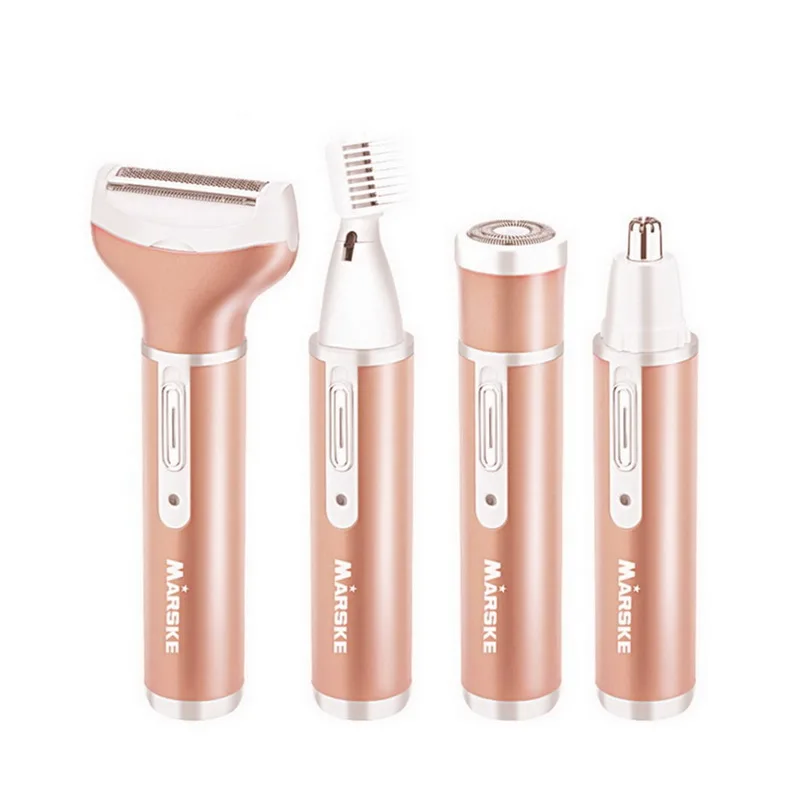Rose Gold US Manooby, хит, 4 в 1, женский эпилятор, электрический, женский/мужской, перезаряжаемый, бикини, триммер, для тела, портативный, для лица, для удаления волос, бритва, набор - Цвет: Rose Gold US