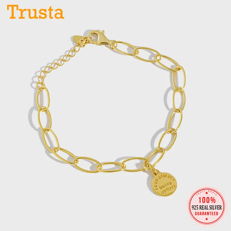 TrustDavis Genuine Fashiom 925 Sterling Silver Round English Wafer Chain Bracelet For Women Wedding Valentine's Day Gift DS2405 |