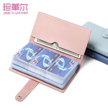 

JANE'S LEATHER 96 Slots Fashion Women Men Business Cards Wallet Case Credit ID Bank Card Holder Wallet Femme Carteira Mujer 2019