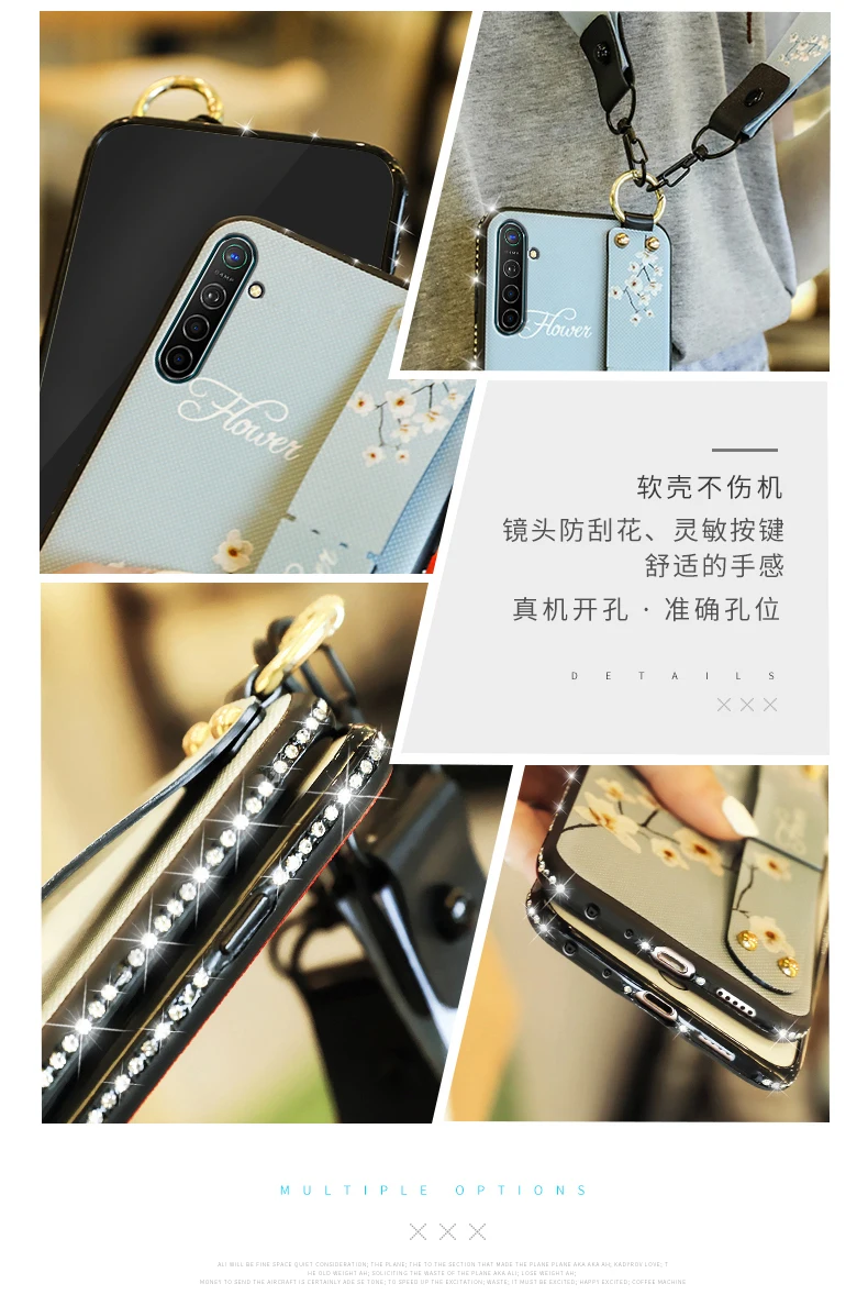 Чехол для OPPO Realme X2, блестящий чехол для телефона с бриллиантами, чехол на запястье для OPPO Realme X2, чехол со шнурком 6,4 дюйма
