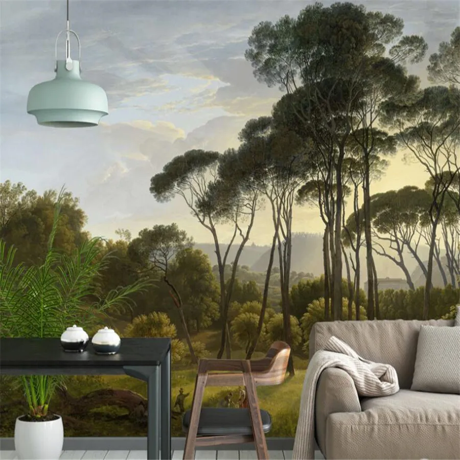3D Wallpaper Mural Hand-painted Forest Western Landscape Retro Oil Painting Living Room Bedroom Decoration wall covering wallpaper,canvas painting wallpaper