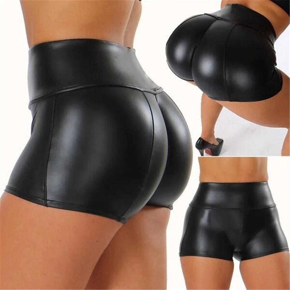 

Plus Size Womens Faux Leather Tight PU Shorts Euramerican Fashion High Waist Shorts WORK OUT Solid Sexy Short Shorts Women