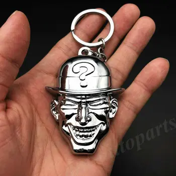 

3D Metal Chrome The Riddler Question Mark Mask Batman Keychain Key Ring Chain