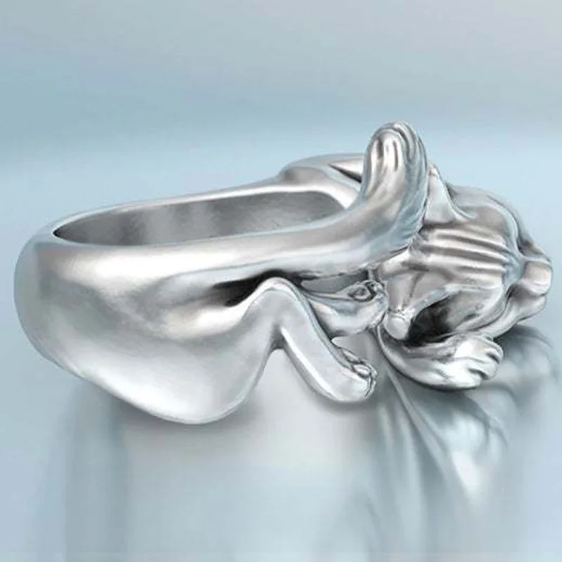 New Vintage Cute Cat Rings Women Jewelry Birthday Gift Trendy Open Size 925 Sterling Silver Ring Girl Party Accessories KOFSAC