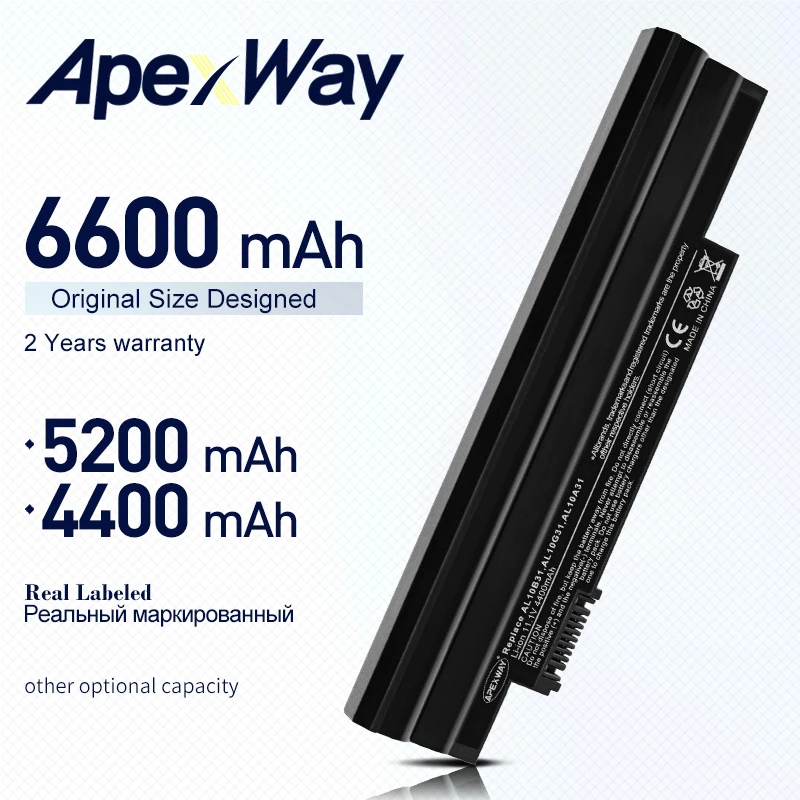 ApexWay Аккумулятор для ноутбука Acer Aspire One 522 D255 722 AOD255 AOD260 D255E D257 D257E D260 D270 E100 AL10A31 AL10B31