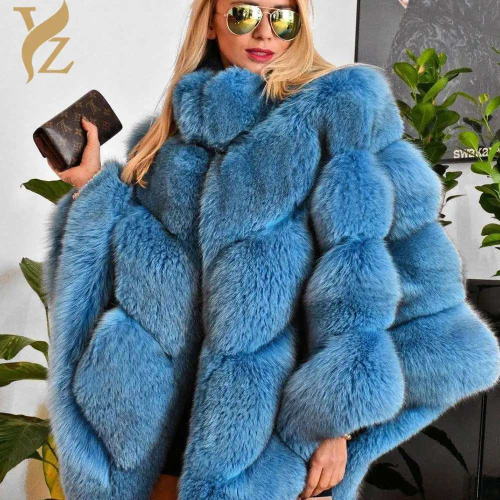 YZ. FURTURE натуральный синий натуральный Лисий мех пальто Зимняя плотная шаль Верхняя одежда Manteau Femm настоящие куртки натуральный Лисий мех пальто для женщин