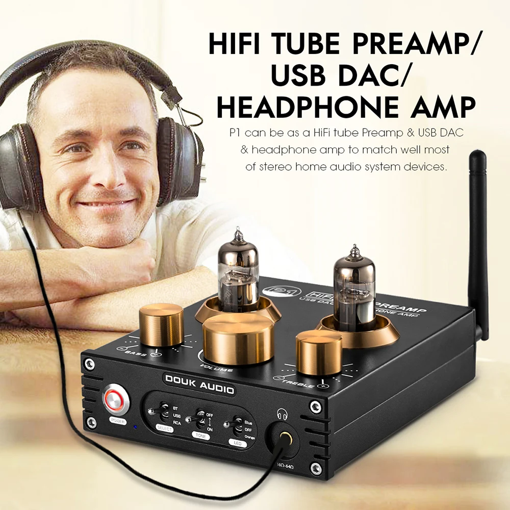 US $89.99 Douk Audio P1 HiFi Vacuum Tube Preamp Bluetooth 50 Audio Receiver USB DAC Headphone Amp APTX