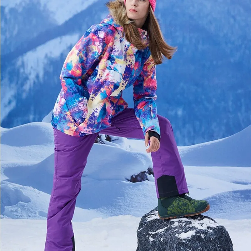 Брендовая красочная Женская Сноубордическая куртка с принтом Мужская куртка с капюшоном ветрозащитная теплая уличная Лыжная куртка лыжная Спортивная одежда для сноуборда пальто