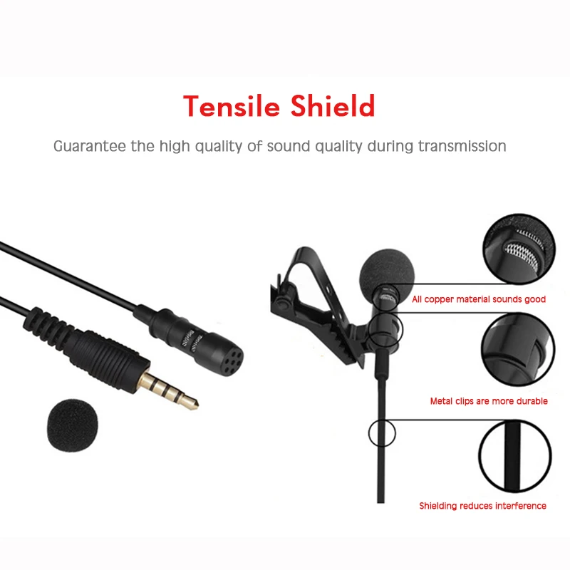 Professional Mini Clip Microphone Condener Lavalier Microphone Phone 3.5mm Wired Clip on Lapel Mic for iPhone iPad Android Phone (6)
