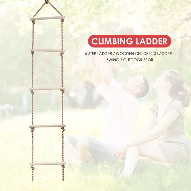 Wooden Rope Ladder Kids Fitness Toy Multi Rungs Climbing Game Toy Outdoor Training Activity Safe Sports Rope Swing Swivel Rotary 6