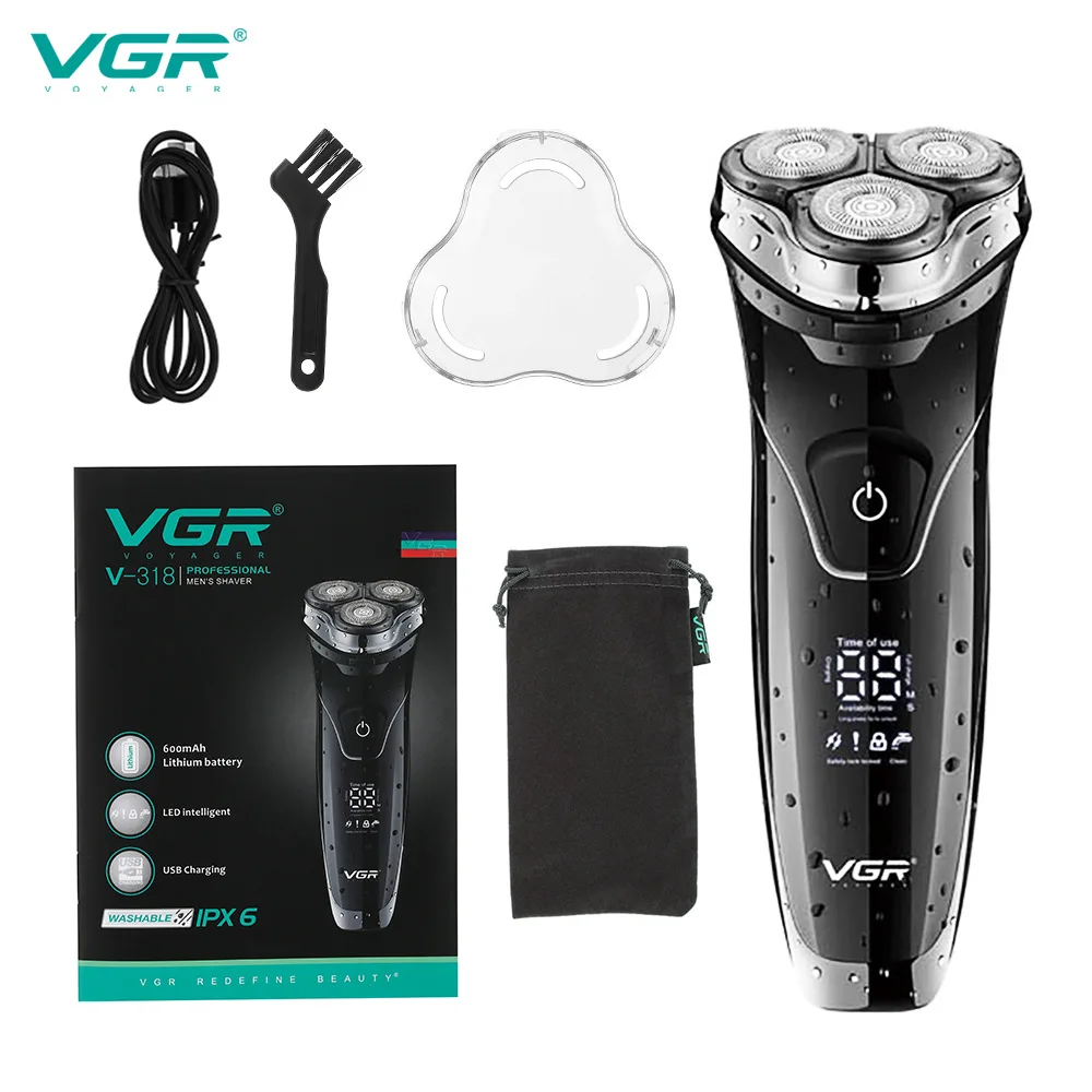 VGR 318 전기 면도기 전문 3 In1 3 헤드 플로팅 면도 1 키 스위치 USB..