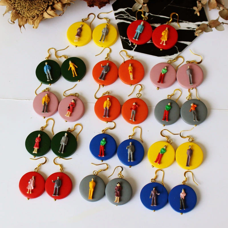 

AOMU Japan Korea Trendy Personality Colorful Geometric Round Wood Resin Dangle Drop Earrings for Women Jewelry Pierced Ear Clips