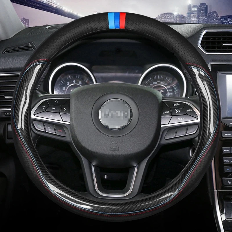 Carbon Fiber Cow Leather Steering Wheel Cover For JEEP Patriot Wrangler