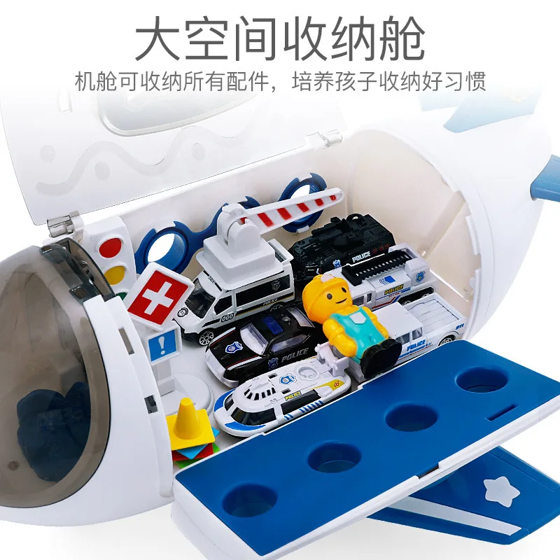 Large aircraft music sound track toy car srorage plane passenger model educational big space airplane cars toy sets