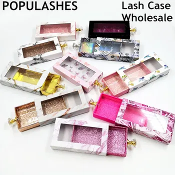 

Wholesale Marble Eyelash Packaging Box Pull out Lash Box Crystal Handle Lash Box with tray Retangle case Rectangle Box