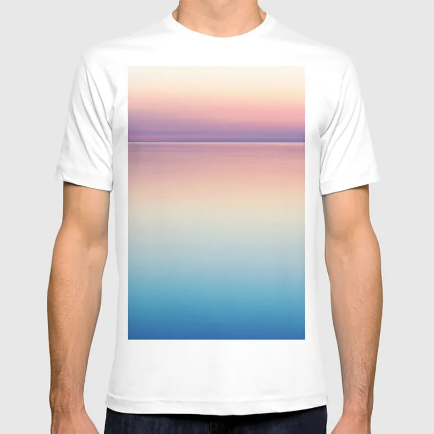 Rainbow Sunset Ocean T Shirt Nature Pattern Vintage Drawing Animals People Vector Pop Art Seas Sea | Мужская одежда