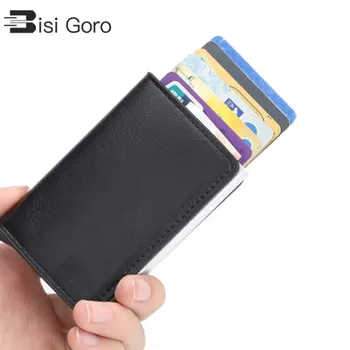 

BISI GORO New Slim Mini Wallet Aluminum Box Credit Card Holder Security RFID Holder Pop-Up Clutch Card Case for Men and Women