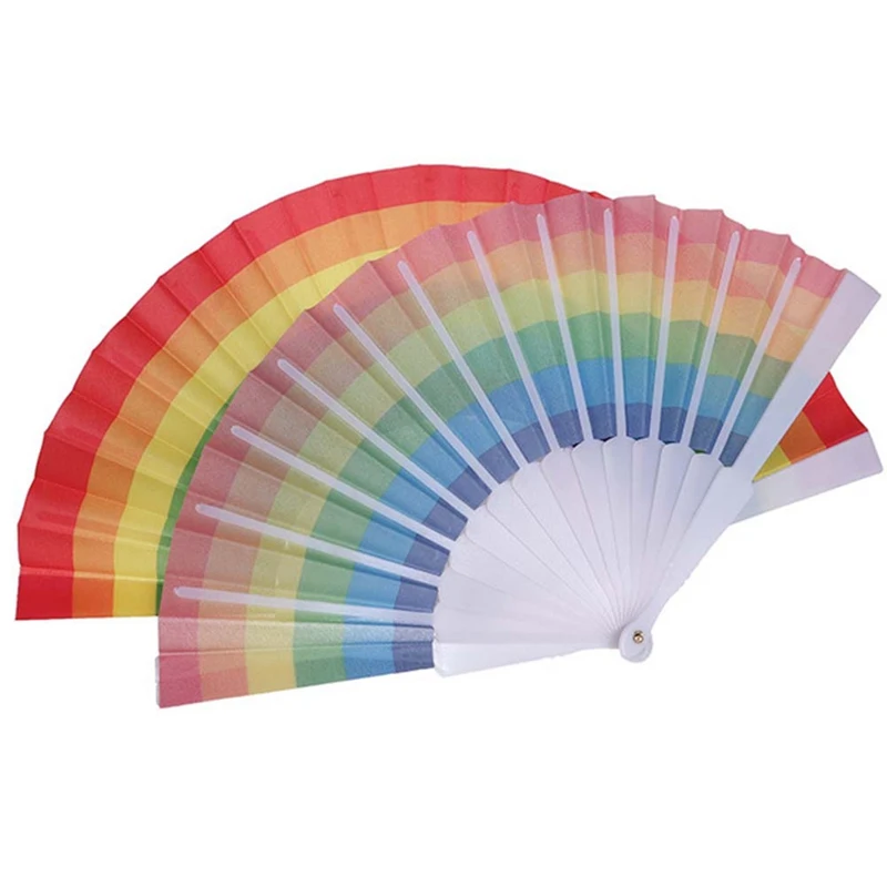 New Fan 1 Pc Rainbow Hand Held Folding Fan Dance For Gay Pride Parties Decoration Fan Art Craft Decor Abanicos De Mano HH4