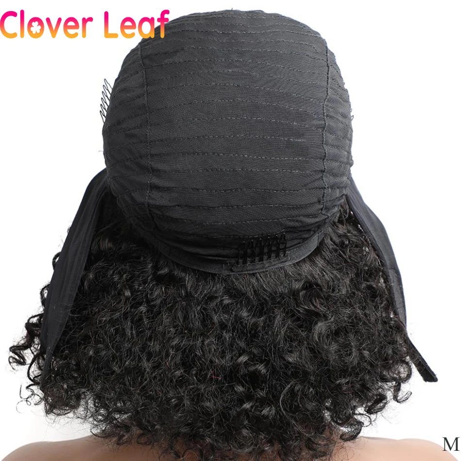 Folha de Trevo Especial Encaracolado Bandana Perucas Remy Indiano Peruca Cabelo Humano Máquina Cheia Feita Glueless Cachecol 150% 6 High Quality Apliques e perucas