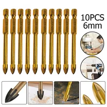 

10pcs 6mm Drill Bit Set Glass Opening Drill Wood Metal Plastic Ceramic Tile Cross Drill Hexagonal Handle Woodworking Tools