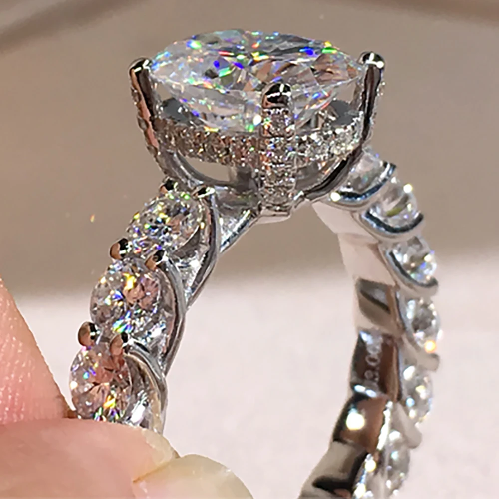 18K White Gold Women Ring Moissanite Diamonds 1 2 3 4 5 Carat Oval Round Luxury Wedding Party Engagement Anniversary Ring Trendy