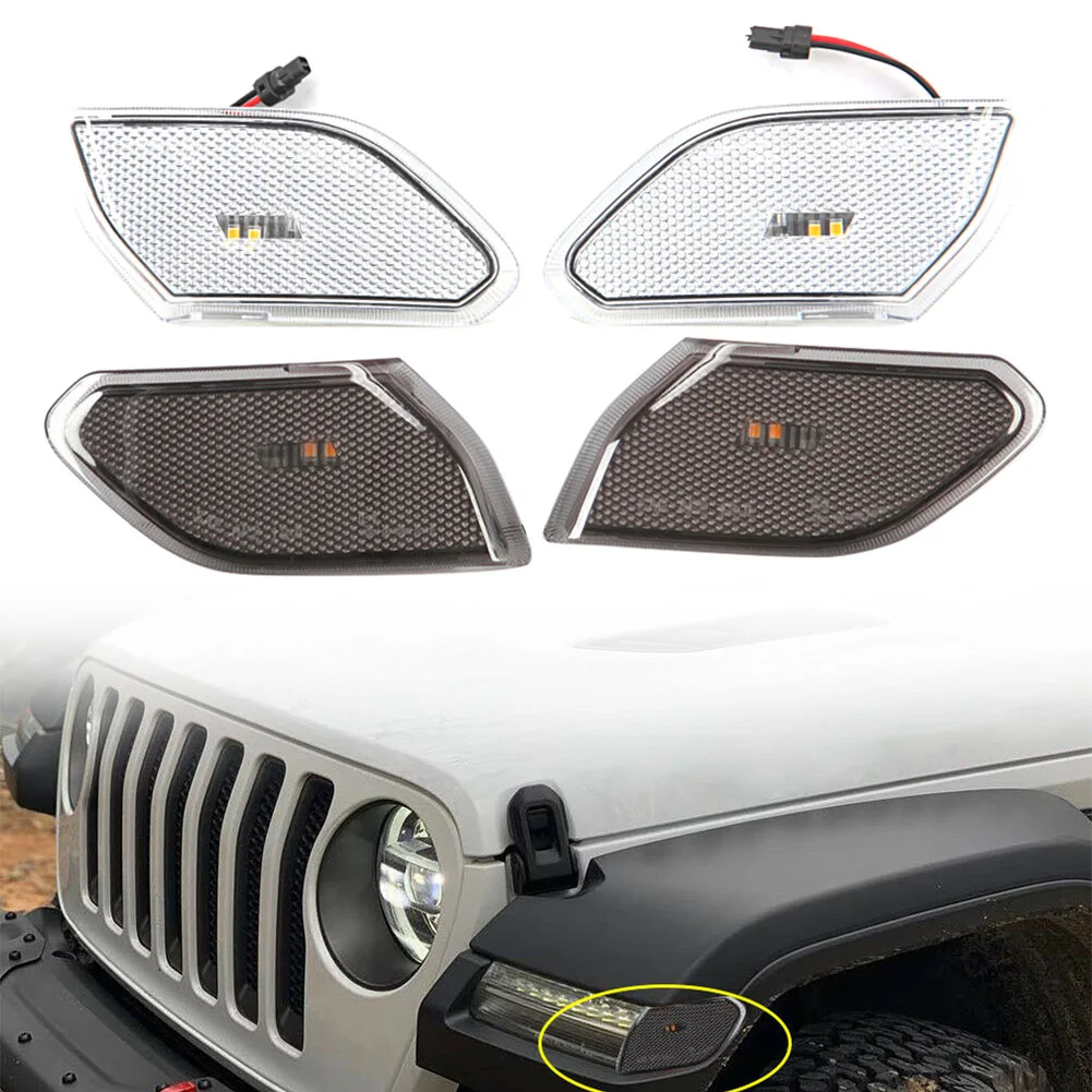 Car Front Side Markers Amber LED Lights For Jeep wrangler JL 2018 2019 2020 Smoke Shell/Clear Shell