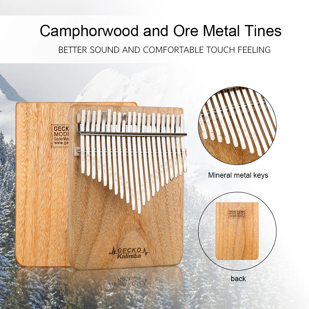 GECKO-Camphor Wood thumb Piano, African Finger Piano, Musical Instrument, 21-Key Kalimba, K21CP, Official Shop