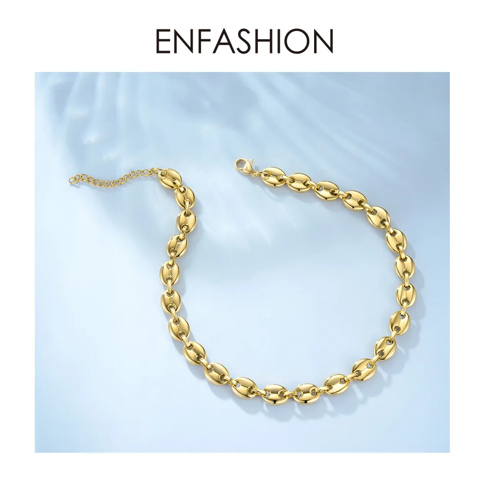 Online Enmoda Punk café granos enlace cadena gargantilla collar mujer Acero inoxidable Color oro Hip Hop Rock collares para hombre, joyería P3022