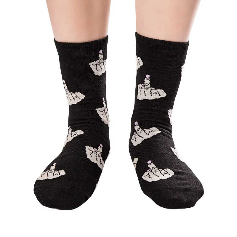 Женские носки модные тренды средние пальцы икона личности удобные уличные скейтборд чудо Смешные Носки