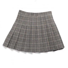 Новинка, осенняя Женская винтажная шерстяная клетчатая юбка, свободная, с высокой талией, на молнии, трапециевидная юбка, Harajuku, клетчатая юбка, Милая Мини-юбка