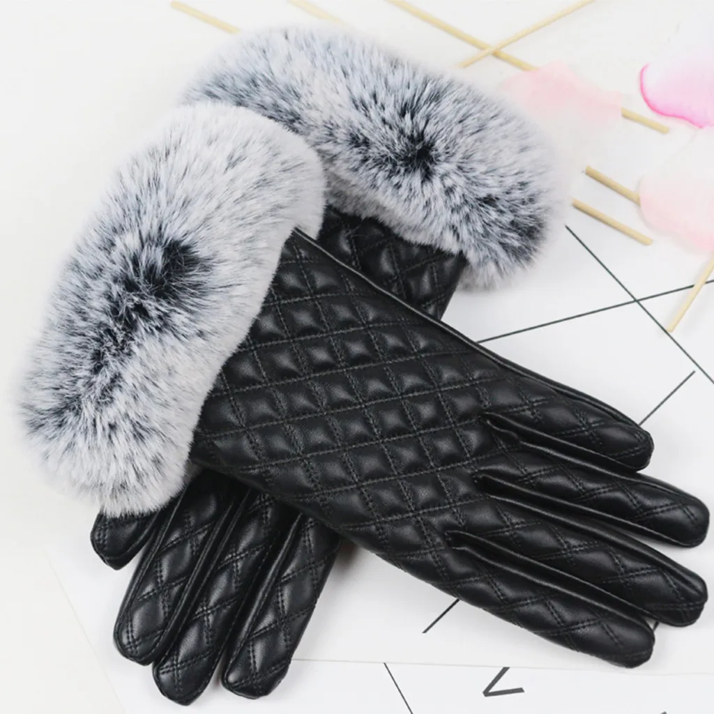 Женские зимние теплые бархатные перчатки, теплые для использования телефона, для велоспорта, для бега, перчатки с сенсорным экраном, теплые женские кожаные перчатки# LR2
