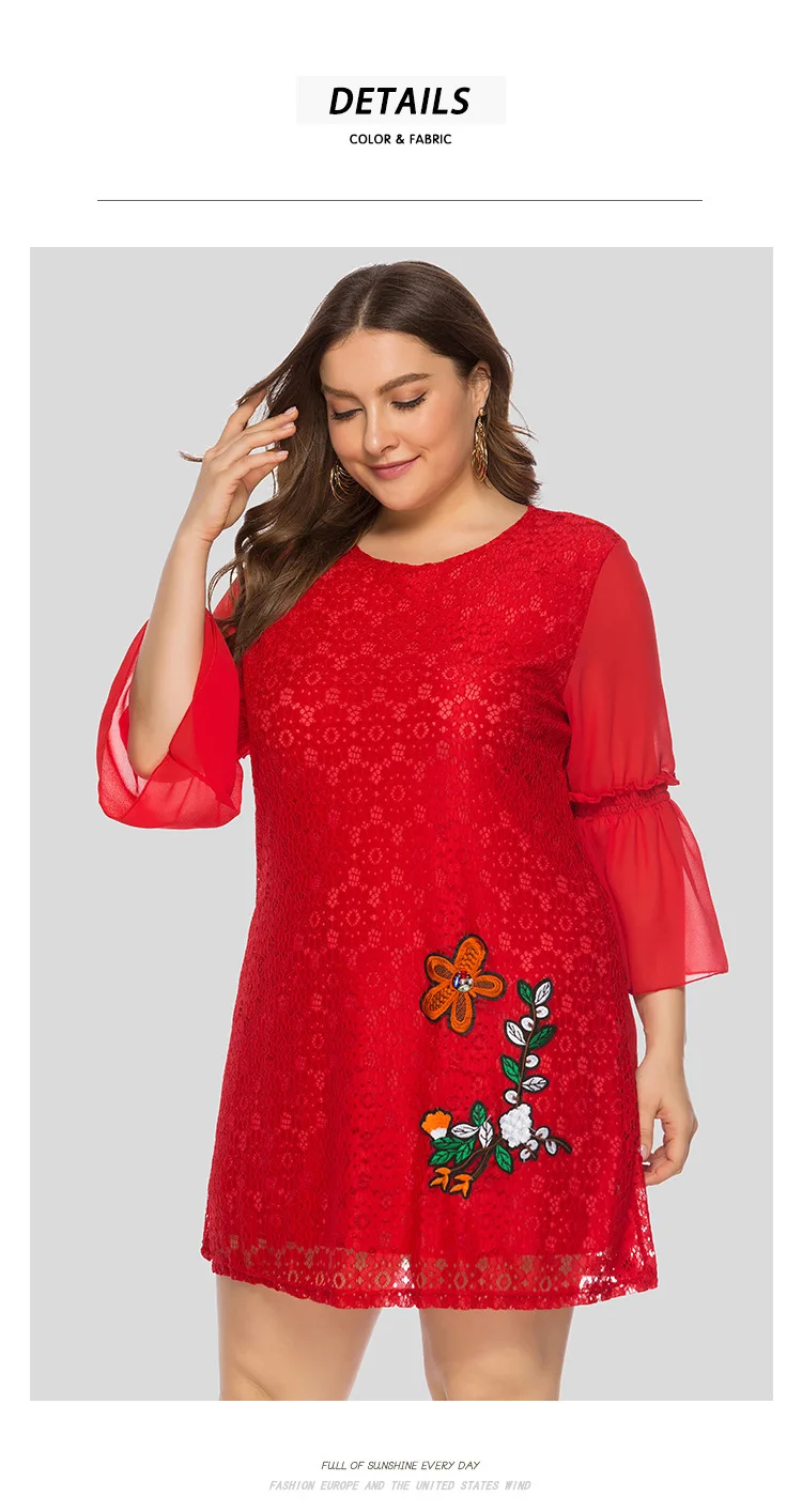 TUHAO весеннее Новое Женское кружевное платье большого размера 5XL 4XL 3XL женские кружевные платья с расклешенными рукавами с аппликацией платье среднего возраста WM04