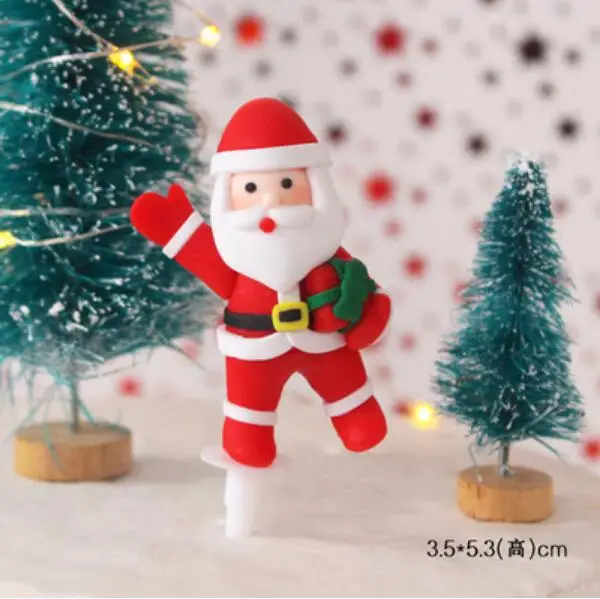 Украшение на год, Санта-Клаус, топпер для торта, снеговик, лось, Топпер для кексов на Рождество, вечерние украшения для Рождественского торта, изделия из глины - Цвет: Santa Claus 2