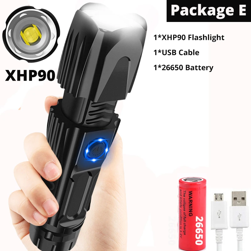 Package B-XHP90 Яркий xhp70.2 высокомощный перезаряжаемый светодиодный светильник-вспышка XHP90 lanterna тактический светильник 18650 или 26650 лампа для кемпинга и охоты - Испускаемый цвет: Package B-XHP90