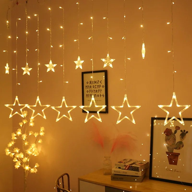 

EU/US Plug LED Star Fairy Lights Christmas Twinkle Garland Curtain String Light Christmas Outdoor Wedding Party Decoration