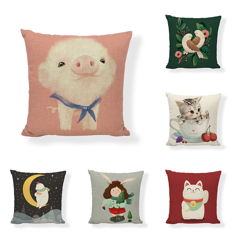

Cartoon animal rich cat decorative pillowcase cushion cover home decoration pig sofa car waist 45x45cm rabbit mouse party