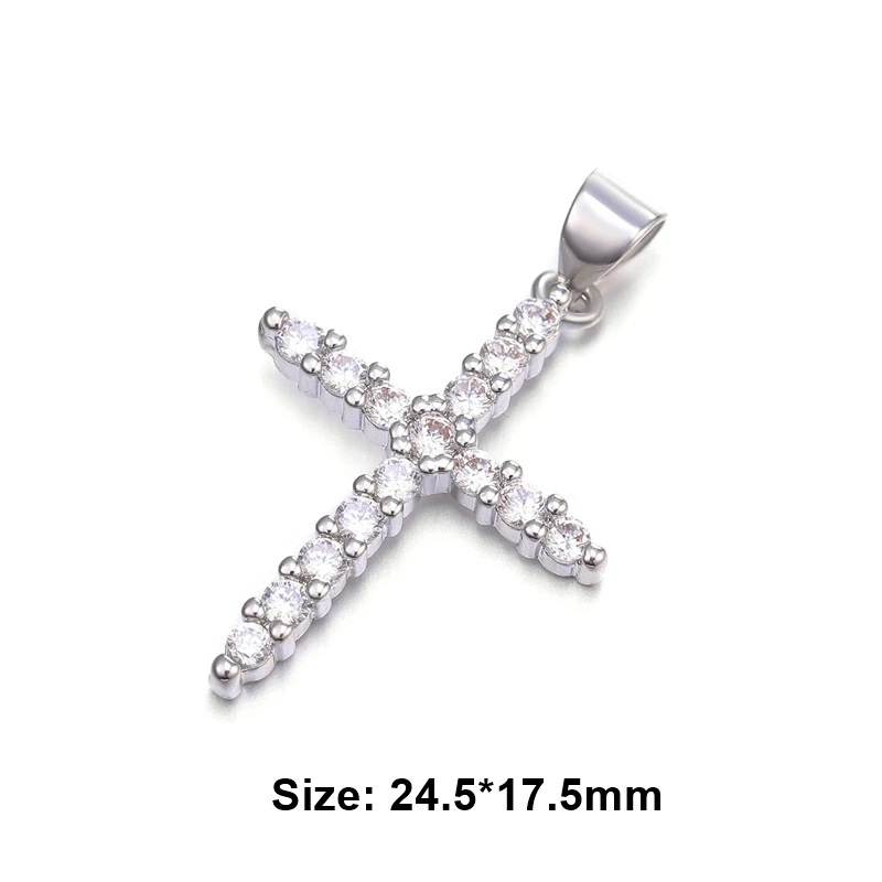 White Gold Pendant Juya DIY Религиозные поставки ювелирных изделий микро проложить Циркон Подвески в форме Креста для ручной работы Иисуса христианского изготовления ювелирных изделий - Окраска металла: White Gold Pendant