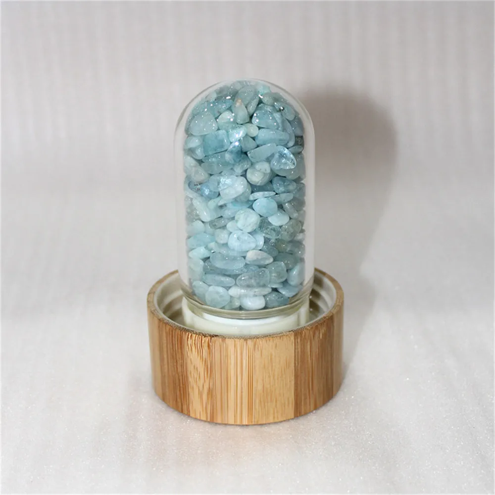 Исцеляющая энергия натуральный кристалл бутылка воды драгоценный камень Гравий неправильной камень кварц кристалл бамбуковые чашки для воды - Цвет: Aquamarine