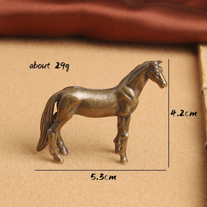 Antique Brass Solid Long Tail Horse Figurines Miniatures Feng Shui Ornaments Copper Zodiac Animal Mini Desktop Decoration Crafts