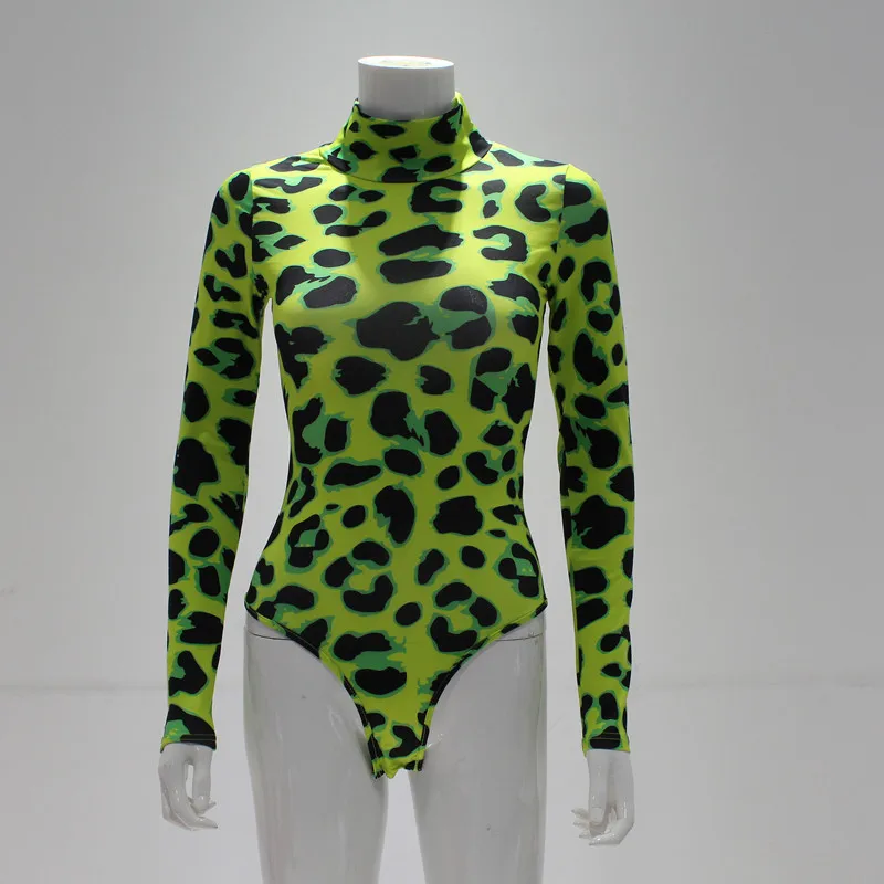 Bkld-leopard bodysuit de gola alta para mulheres,